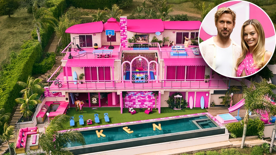 Barbie dream house with Margot Robbie and Ryan Gosling
